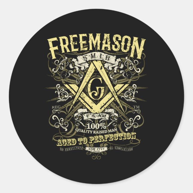 Masonic Est 1717 Distressed Classic Round Sticker (Front)