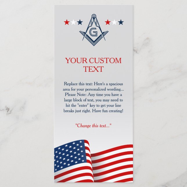 Masonic Flag Ceremony Card, American Freemason Program (Front)