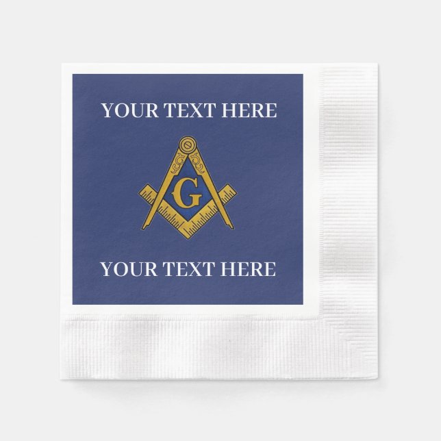 Masonic Freemason Square and Compass Blue  Napkin (Front)