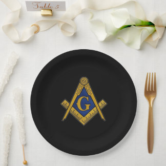 Masonic Freemason Square and Compass Blue  Paper Plate