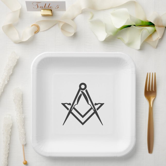 Masonic Freemason Square and Compass Blue  Paper Plate (Wedding)