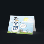Masonic Frosty the Snowman Christmas Holiday Card<br><div class="desc">What is this snowman's secret? Could it be he's a mason and can stand the heat? Send some good laughs and cheer to your fellow lodge brothers and their families this year with these funny masonic Christmas cards! The fun holiday design features a cartoon art illustration of Frosty the Snowman...</div>