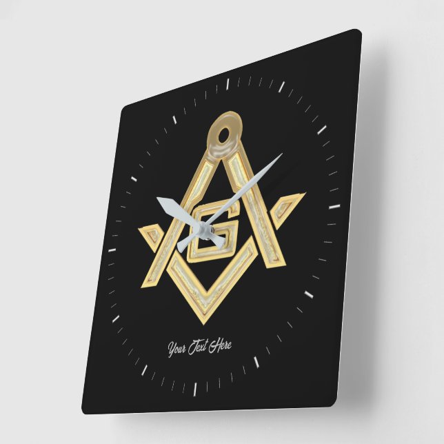 Masonic Golden Rush Square Wall Clock (Angle)