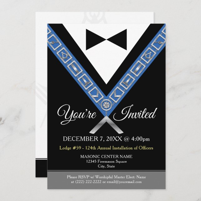 Masonic Invitations | Freemason Tuxedo Jewel (Front/Back)