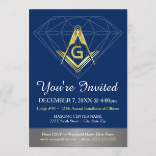 Masonic Invitations   Gold Blue Diamond Template
