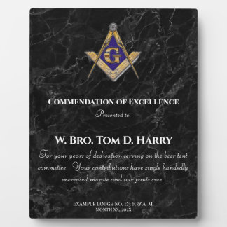 Masonic Lodge Appreciation Award Plaque