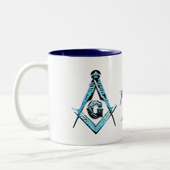 Masonic Minds (Light Blue) Two-Tone Coffee Mug (Left)