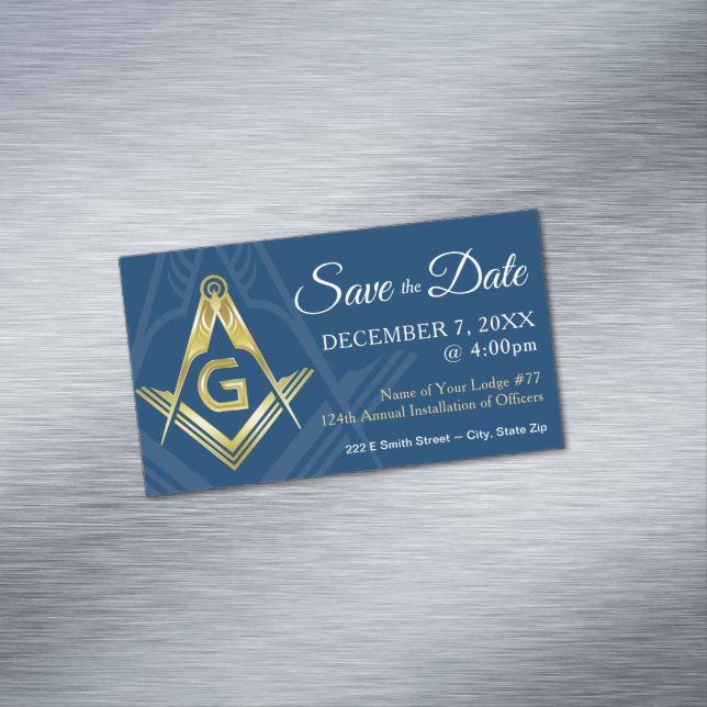 Masonic Save the Date Magnets Navy Gold Freemason (In Situ)