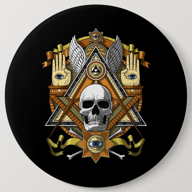 Masonic Skull 6 Cm Round Badge (Front)
