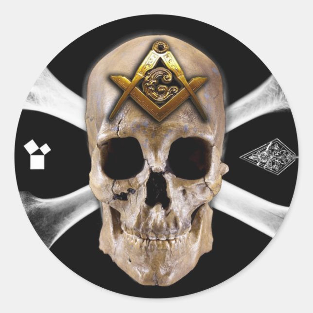 Masonic Skull & Bones Compass Square Classic Round Sticker (Front)