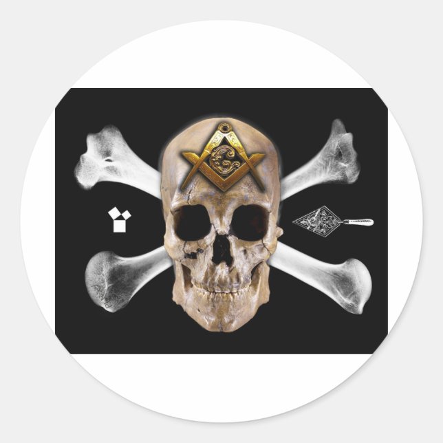 Masonic Skull & Bones Compass Square Classic Round Sticker (Front)
