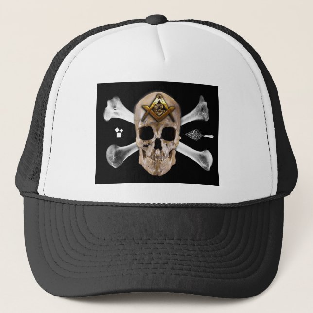 Masonic Skull & Bones Compass Square Trucker Hat (Front)