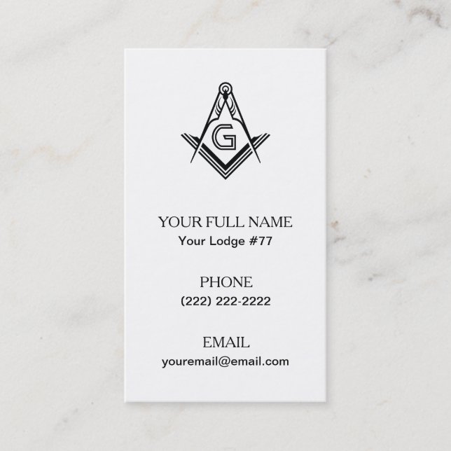 Masonic Square & Compass Business Cards, Freemason Business Card (Front)