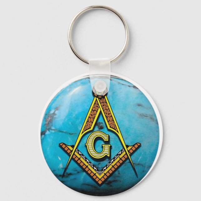 Masonic Square & Compass Turquoise Key Ring (Front)
