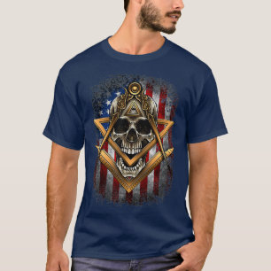 Masonic USA American Flag Skull Square  Compass T-Shirt