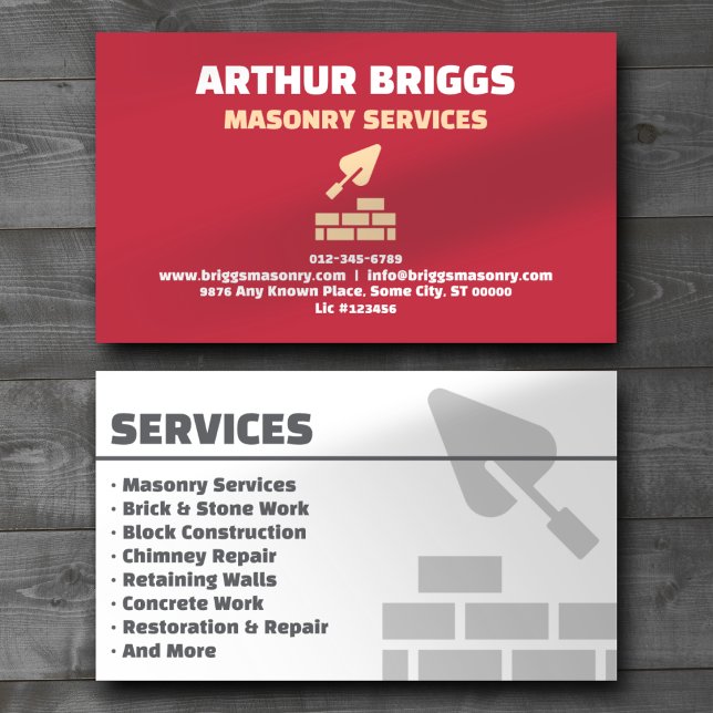 Masonry Construction Services Professional Red Business Card (Creator Uploaded)