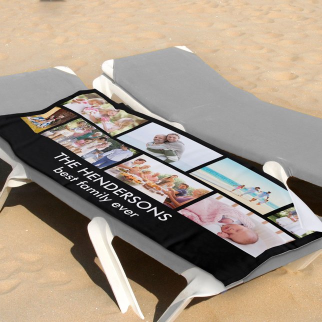 Masonry Grid 8 Photo Collage Family Black Beach Towel (Creator Uploaded)