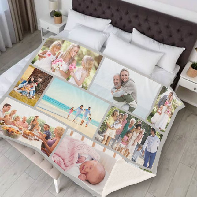 Masonry Grid 9 Photo Collage Light Grey Sherpa Blanket (Creator Uploaded)