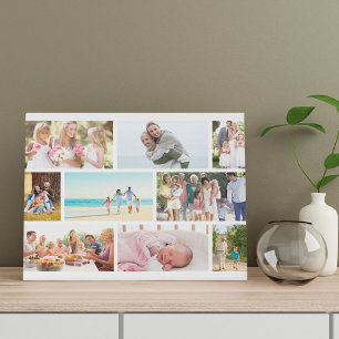 Masonry Grid 9 Photo Collage White Faux Canvas Print