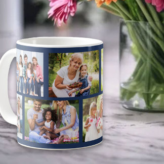 Masonry Grid Deep Blue 8 Photo Collage Coffee Mug
