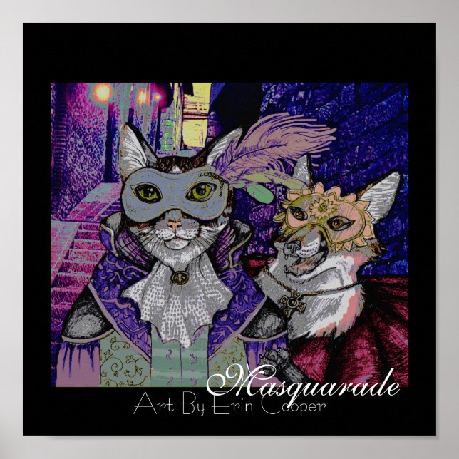 Masquarade Cat, Colour Art Print By Erin Cooper (Front)