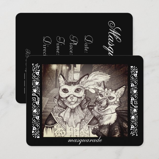 Masquarade Cat, Party Invitations (Front/Back)