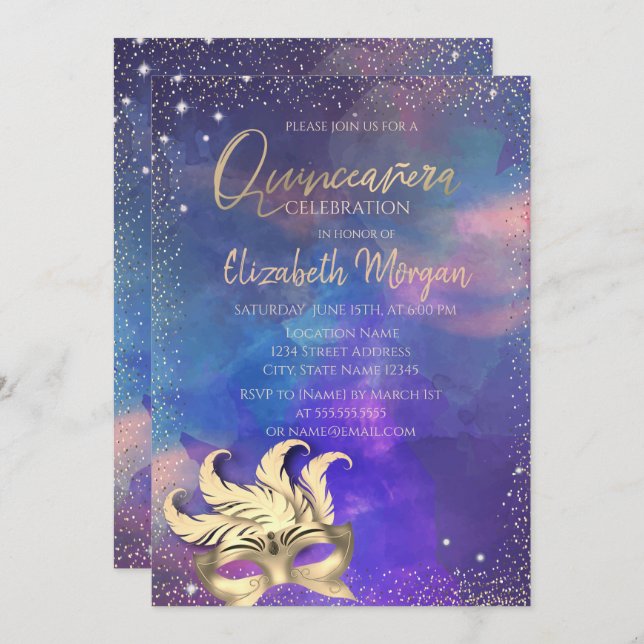 Masque,Confetti Dots Splash Quinceañera Invitation (Front/Back)