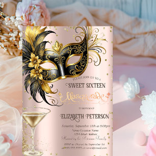 Masque Diamonds Champagne Rose Gold Sweet 16 Invitation