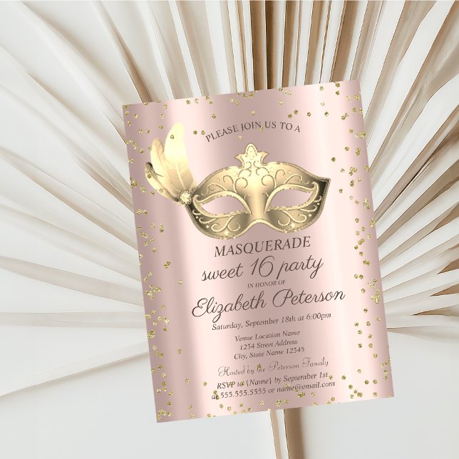  Masque Diamonds Rose Gold Masquerade Sweet 16   Invitation Postcard (Creator Uploaded)