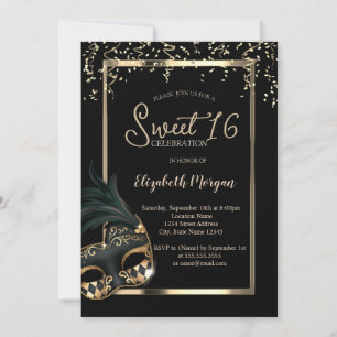 Masque,Frame,Confetti Masquerade Sweet 16 Invitation