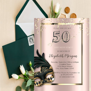 Masque Rose Gold 50th Birthday Invitation