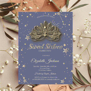Masque Stars Pastel Lavander Sweet 16 Invitation