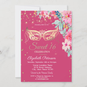 Masquer,Diamonds Spring Flowers Sweet 16 Invitation