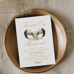 Masquerade 21st Birthday Gold Mask Invitation