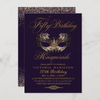 Masquerade 50th Birthday Purple Gold Invitation