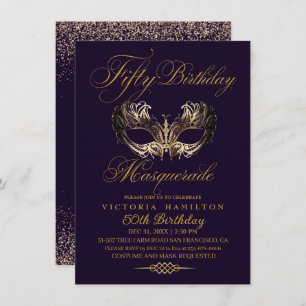 Masquerade 50th Birthday Purple Gold Invitation