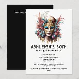 Masquerade 50th birthday Venetian ladies face mask Invitation