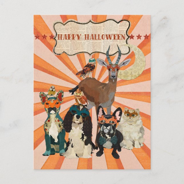 MASQUERADE ANIMALS HALLOWEEN Postcard (Front)