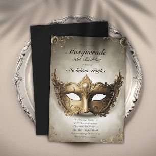Masquerade Antique Gold Venice Mask 50th Birthday Invitation