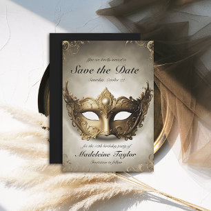 Masquerade Antique Gold Venice Mask 50th Birthday Save The Date