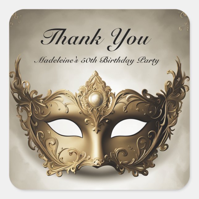 Masquerade Antique Venice Mask Chic 50th Birthday Square Sticker (Front)