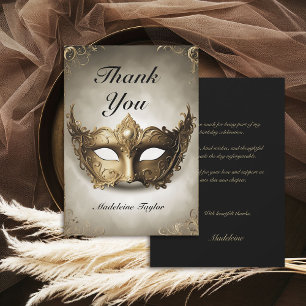 Masquerade Antique Venice Mask Chic 50th Birthday Thank You Card
