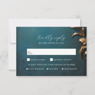 Masquerade ball gold and blue rsvp card
