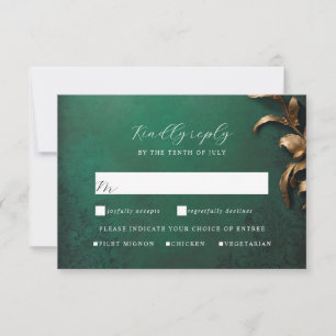 Masquerade ball gold and green rsvp card