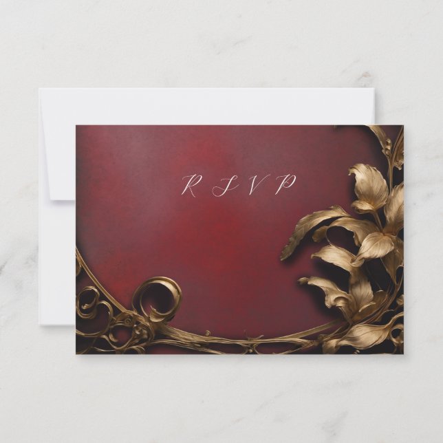 Masquerade ball gold and red rsvp card (Back)