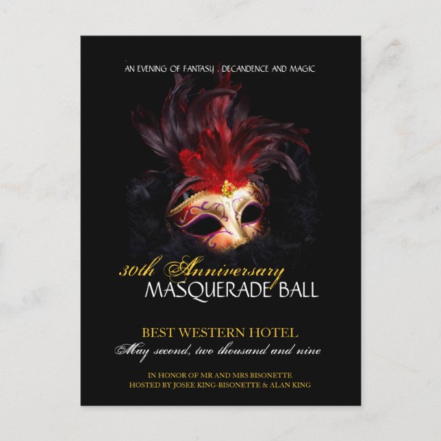 Masquerade Ball Invitation Postcard (Front)