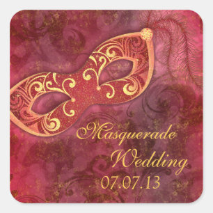 Masquerade Ball Mardi Gras Burgundy Wedding Square Sticker