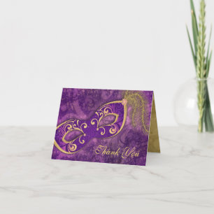 Masquerade Ball Mask Wedding Thank You Purple Card