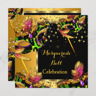 Masquerade Ball Masked Party Gold Celebration Invitation