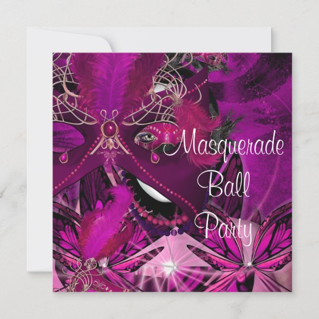 Masquerade Ball Party Mask Black Pink Purple Girl Invitation (Front)